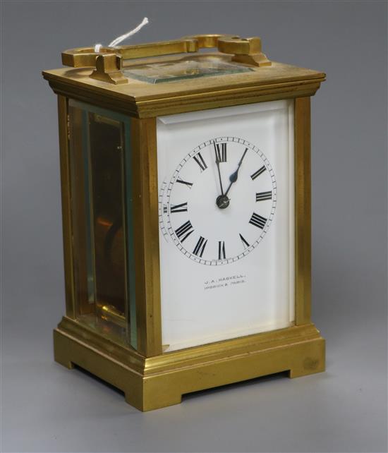 A J.A. Haskell brass cased carriage timepiece